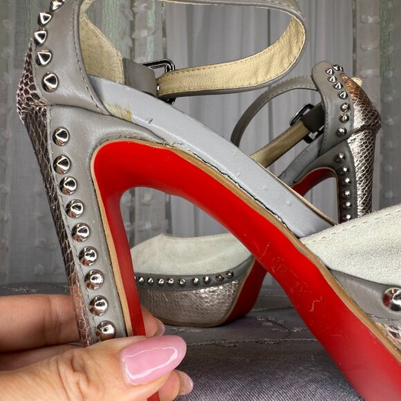 Studded Platform Suede Pewter High Heel Pumps - Picture 12 of 16